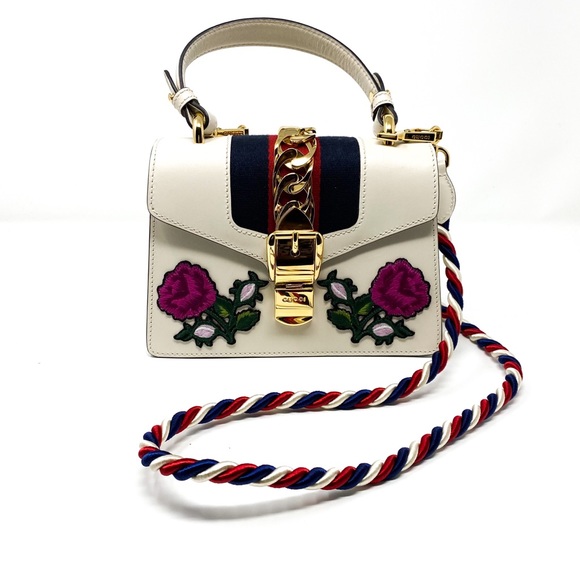 GUCCI Sylvie Calfskin Embroidered Shoulder Bag - Picture 2 of 15